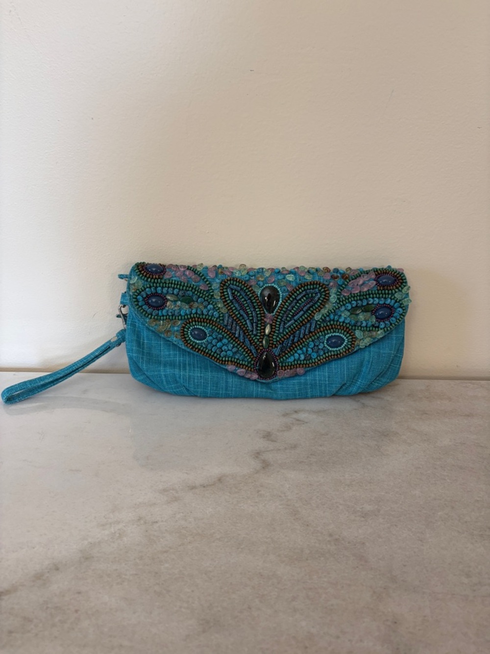 Chico's Turquoise Beaded Wristlet Clutch